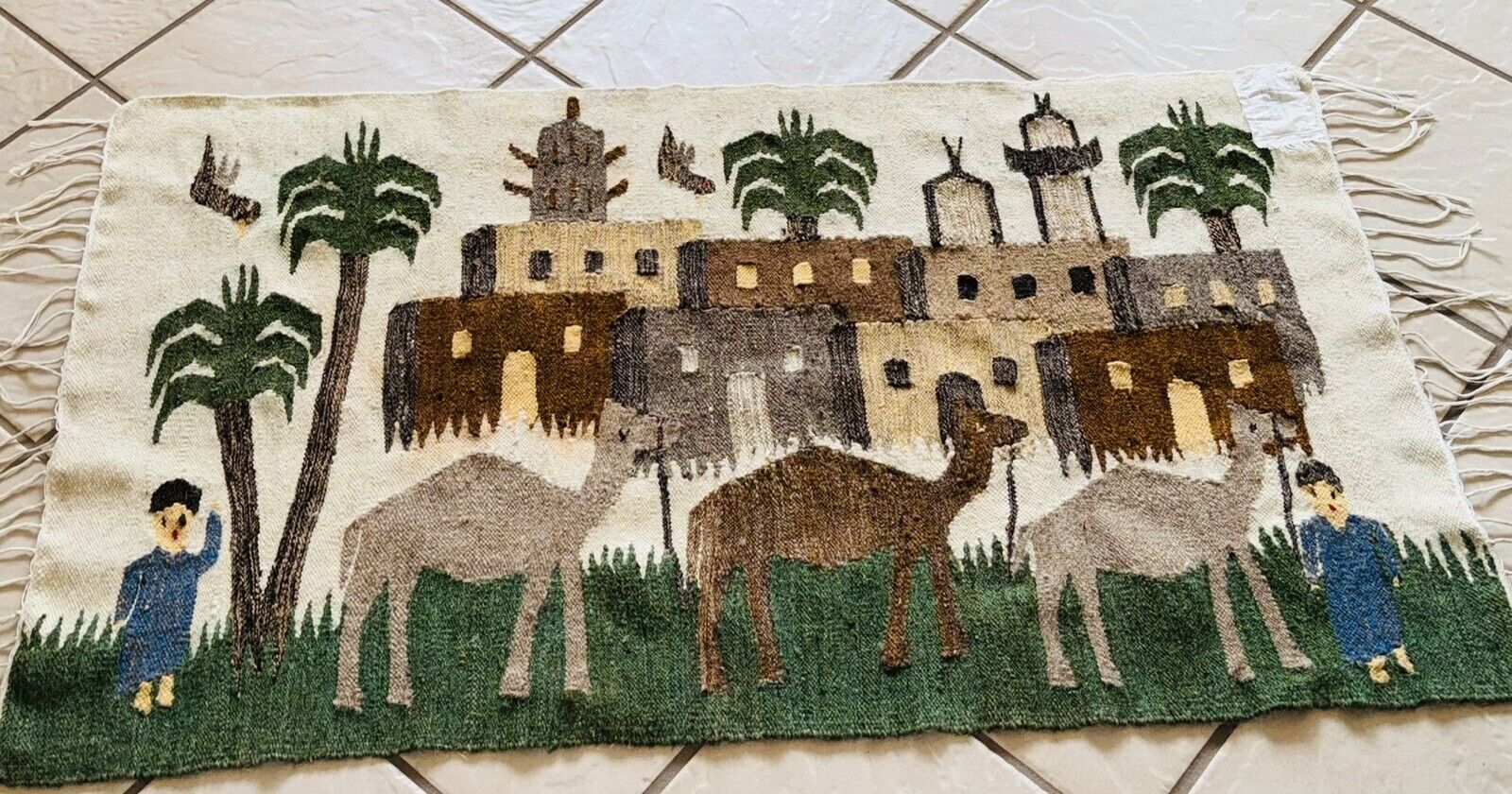 Vintage Egyptian Handwoven Tapestry Carpet - El Harraneia