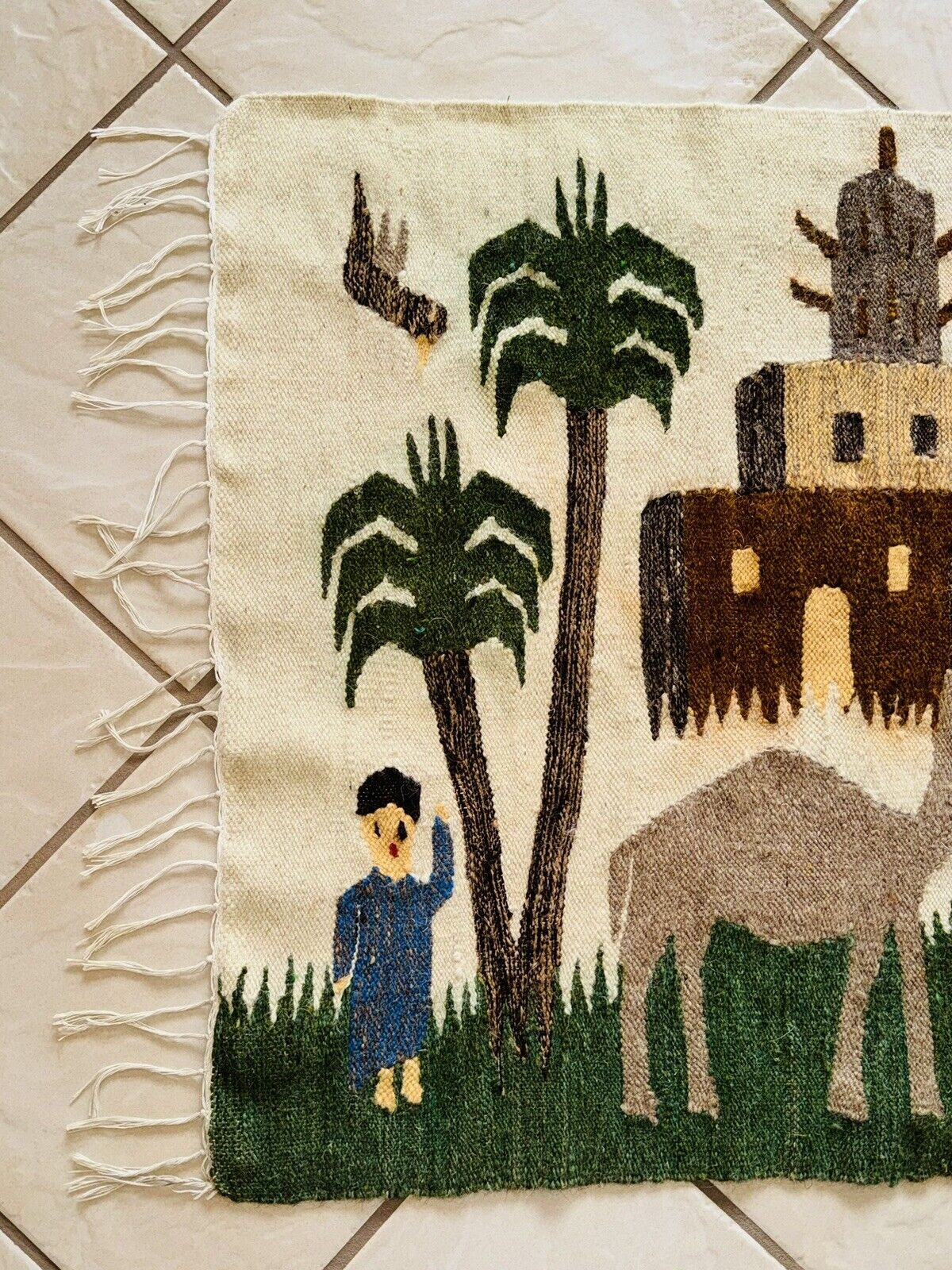Vintage Egyptian Handwoven Tapestry Carpet - El Harraneia