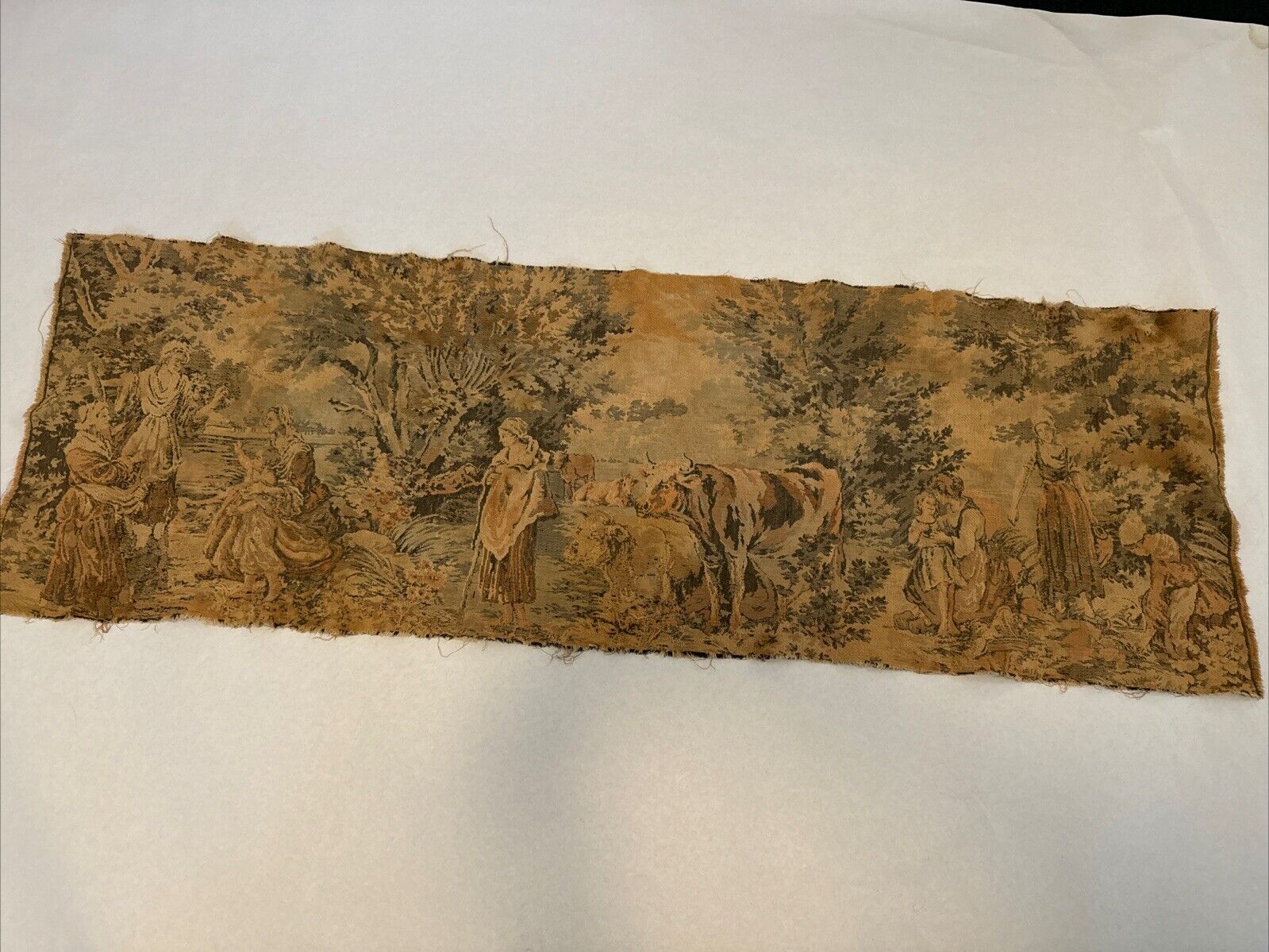 Antique Tapestry: Women, Cattle, and Farm Scene