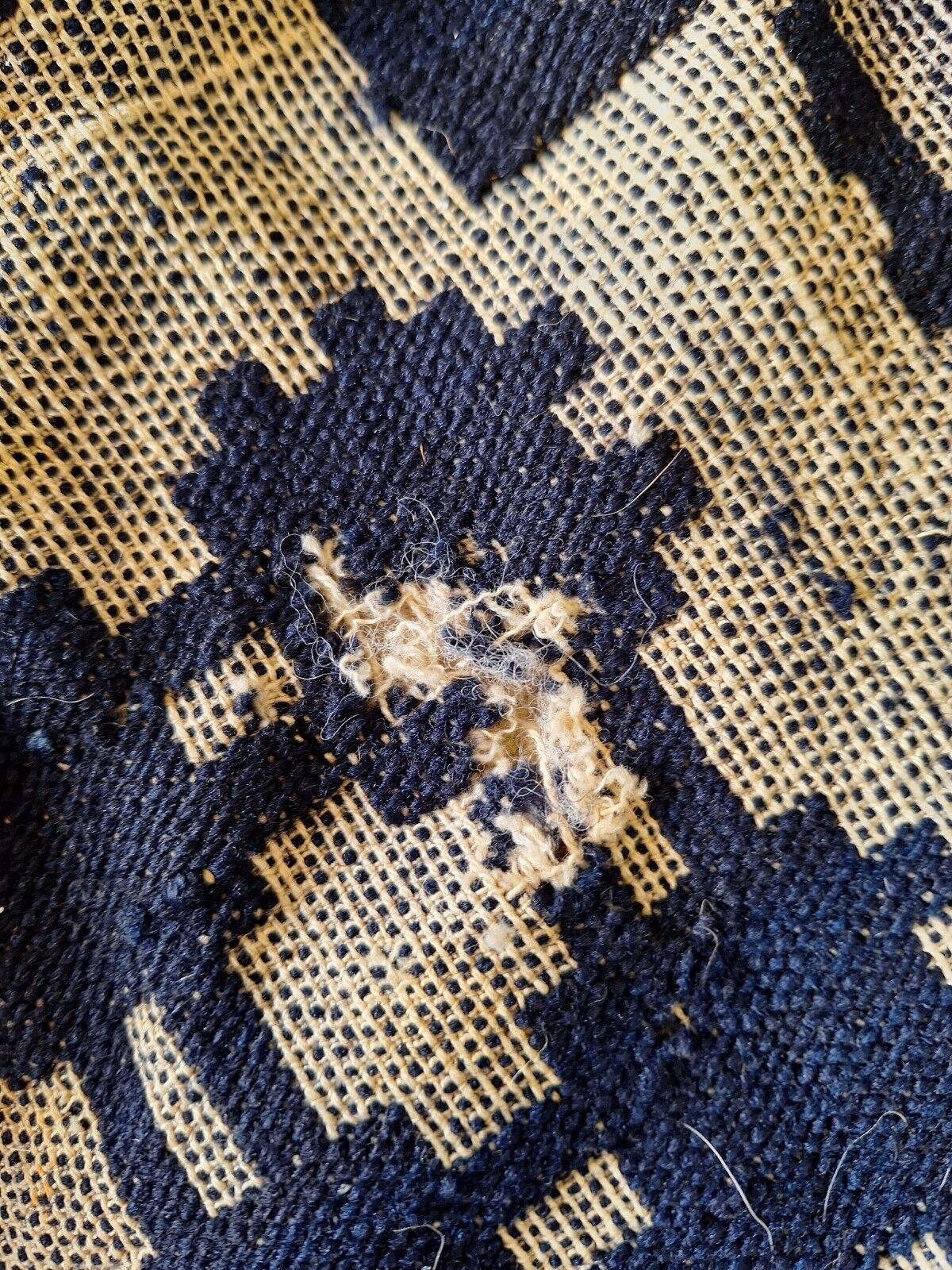 1800s Blue and White Woven Coverlette