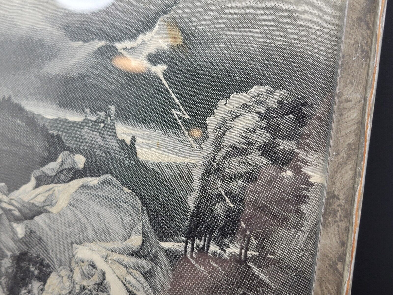 Antique 1900s Black & White Silk Tapestry