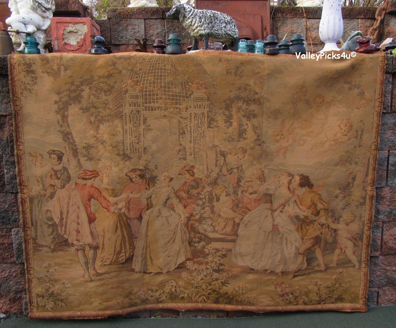 Early 1900s FAMCO Cherub French Wall Tapestry