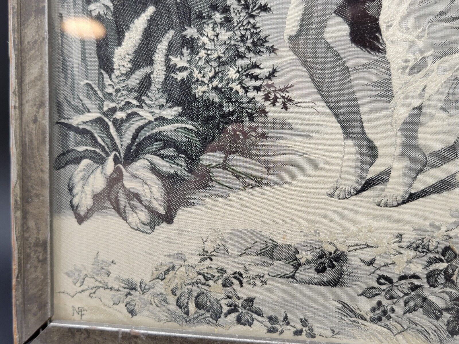 Antique 1900s Black & White Silk Tapestry