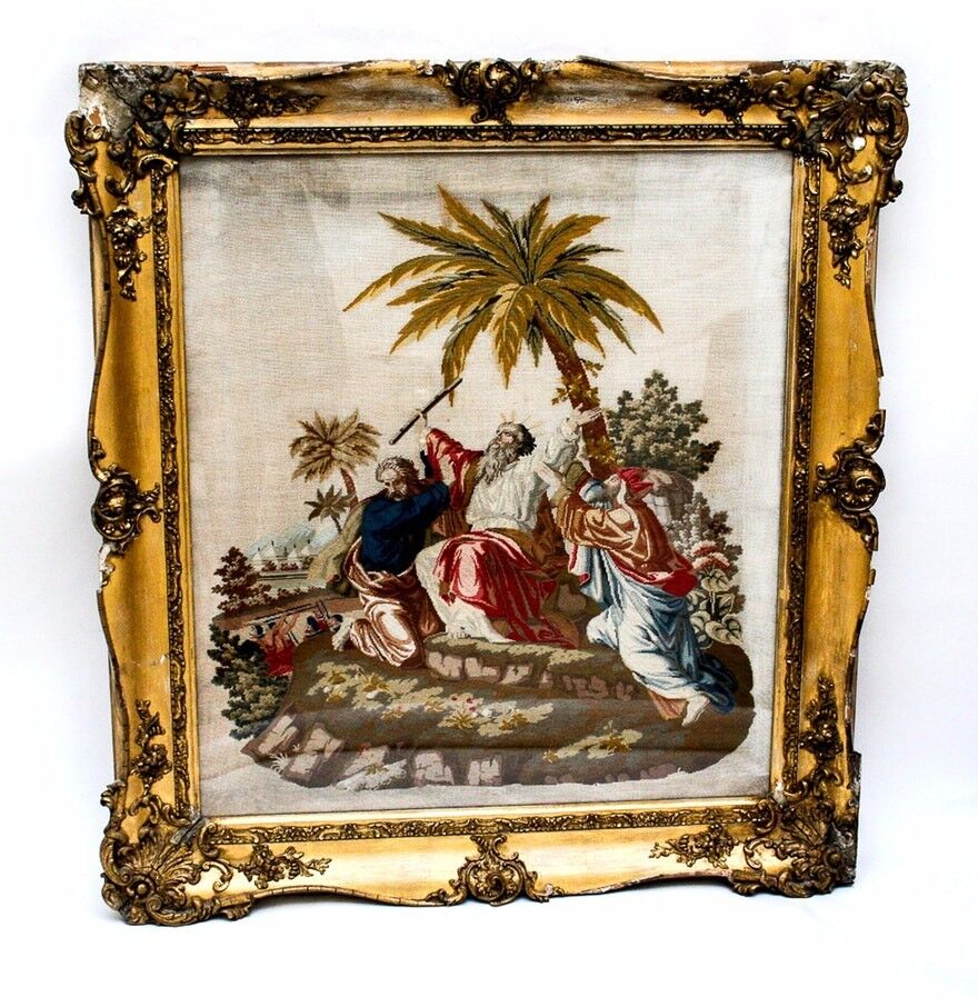 Exquisite Antique Needlework Portrait of Moses