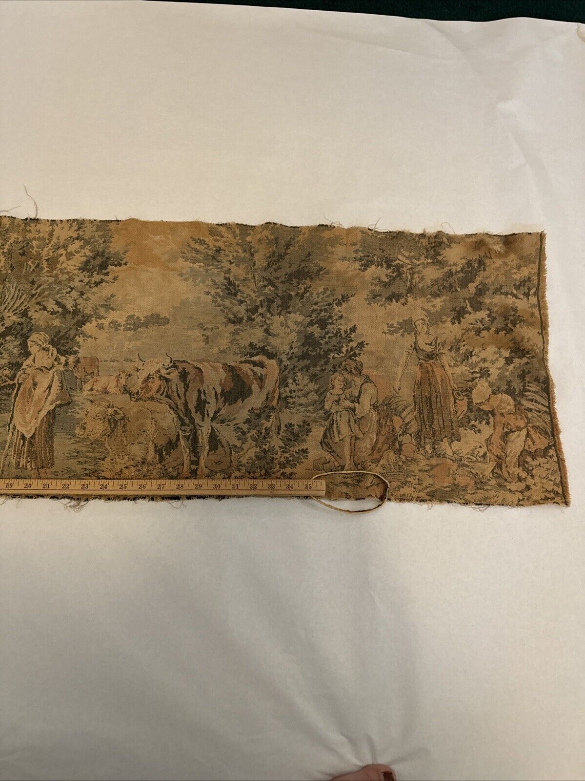 Antique Tapestry: Women, Cattle, and Farm Scene