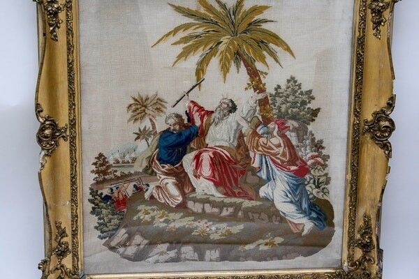 Exquisite Antique Needlework Portrait of Moses