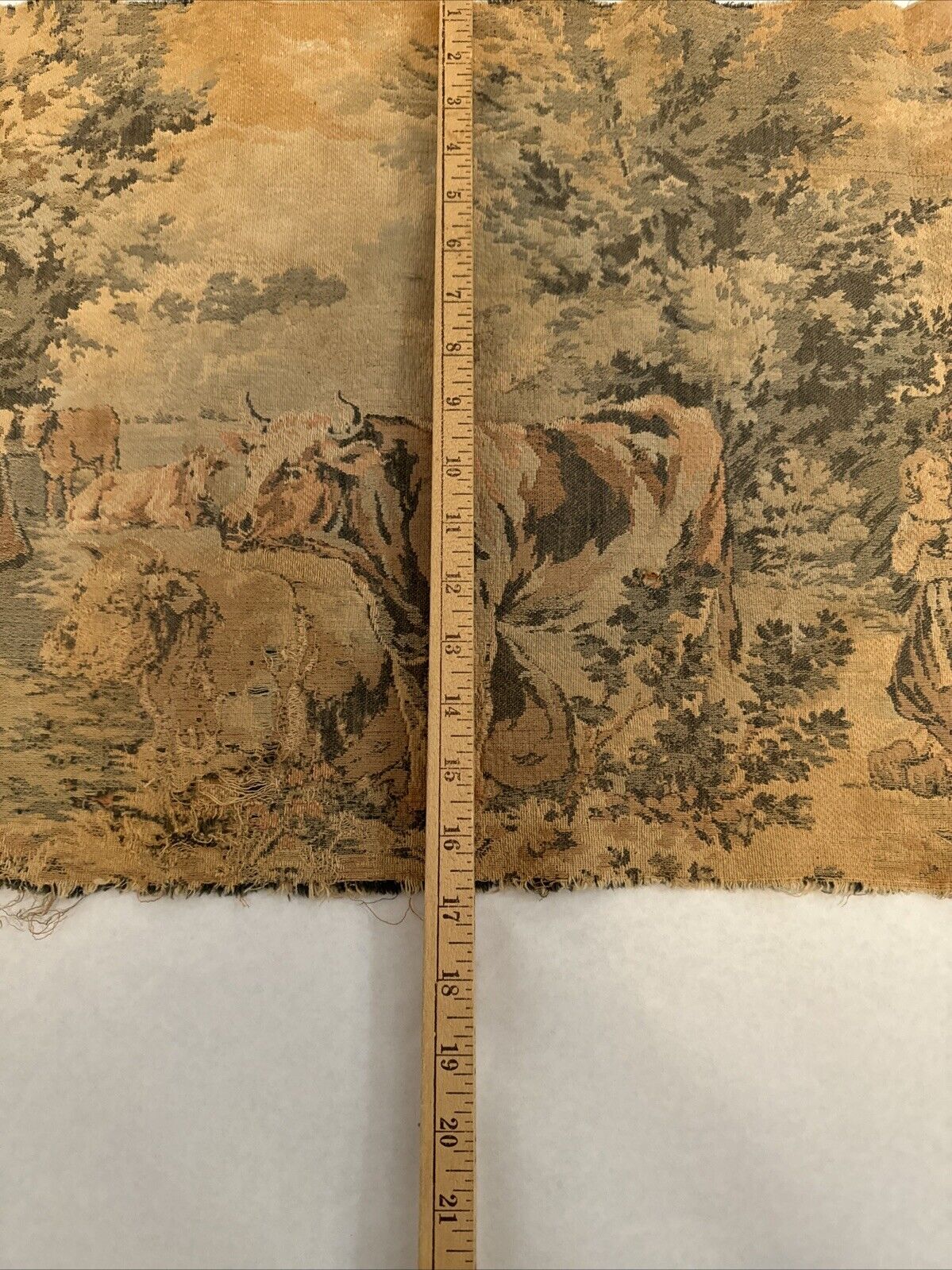 Antique Tapestry: Women, Cattle, and Farm Scene