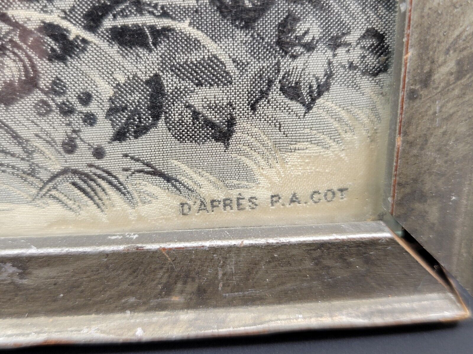 Antique 1900s Black & White Silk Tapestry