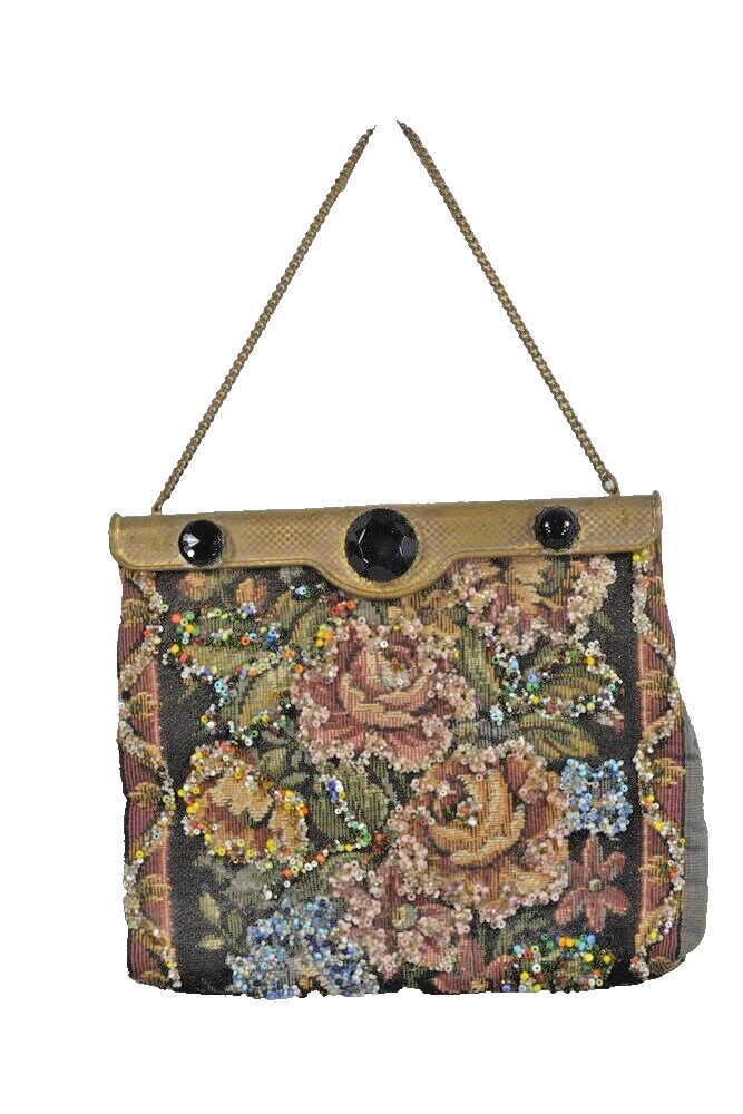 Edwardian Style Floral Beaded Tapestry Purse