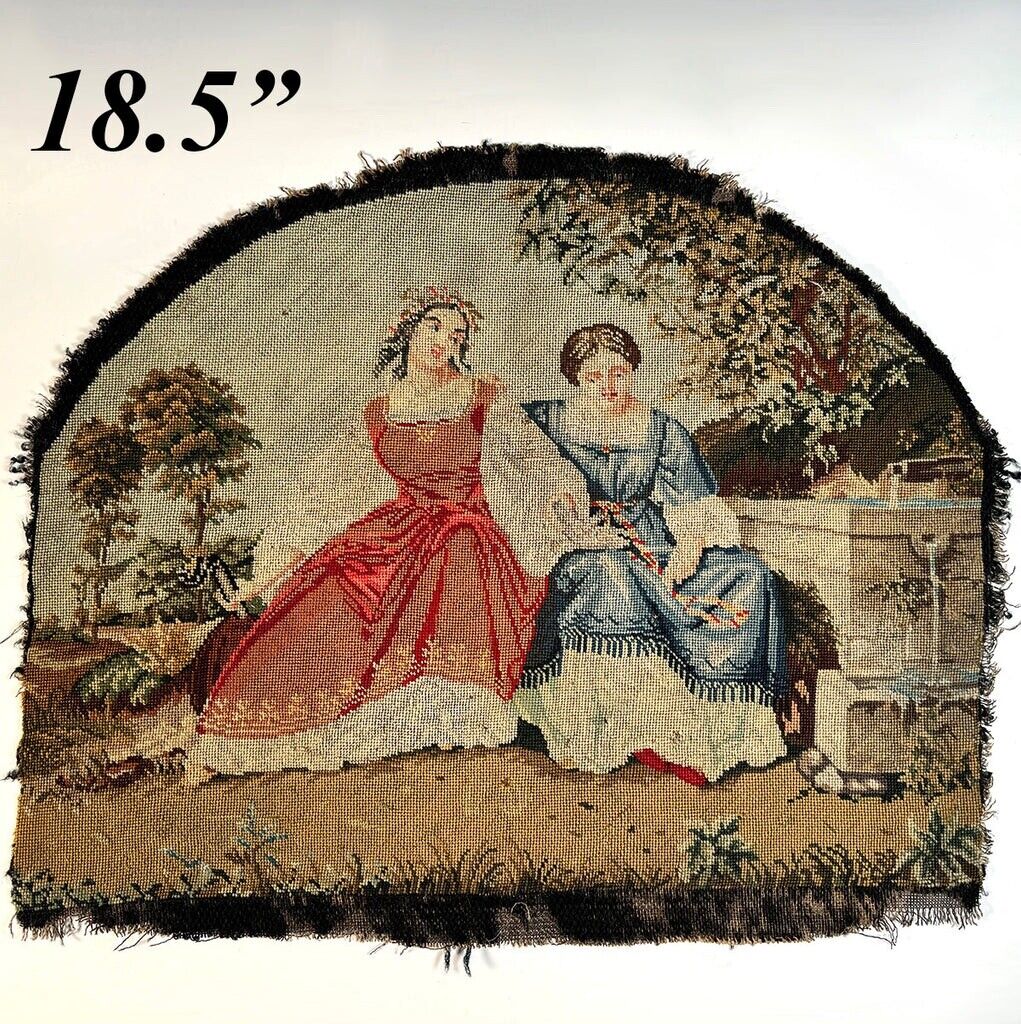 Early 1800s French Petitpoint Figural Needlepoint Panel