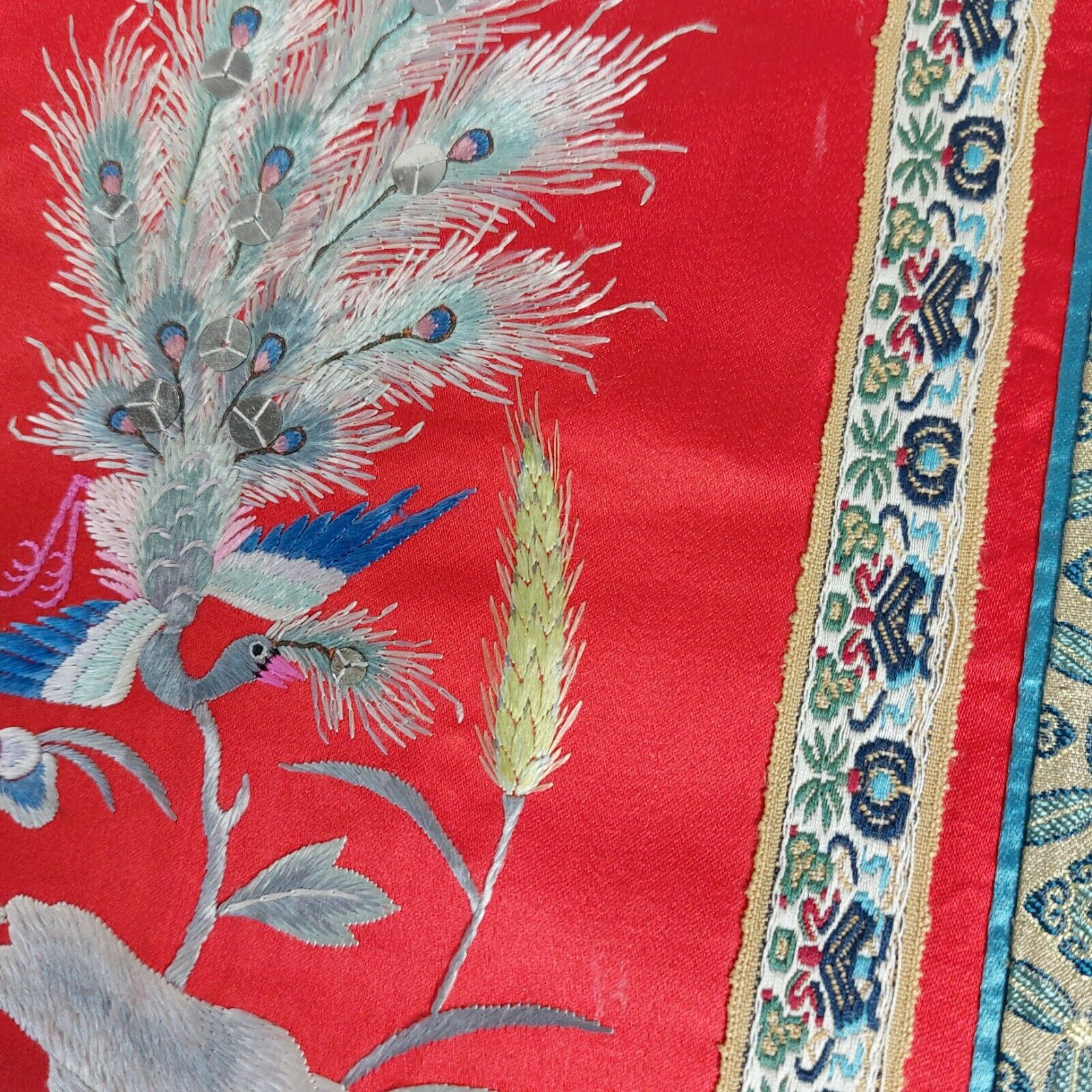 19th Century Chinese Silk Tapestry with Red Bird