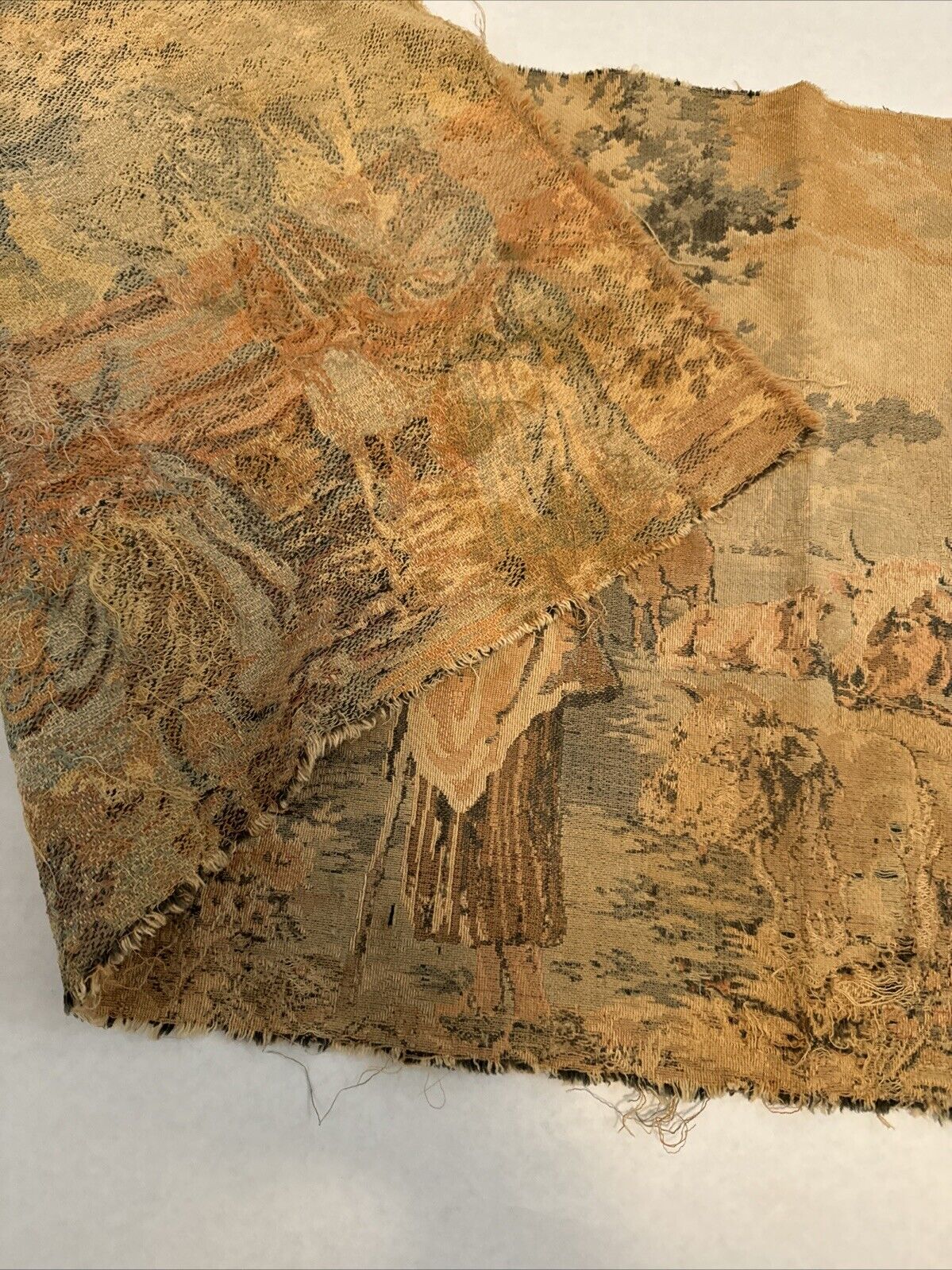 Antique Tapestry: Women, Cattle, and Farm Scene