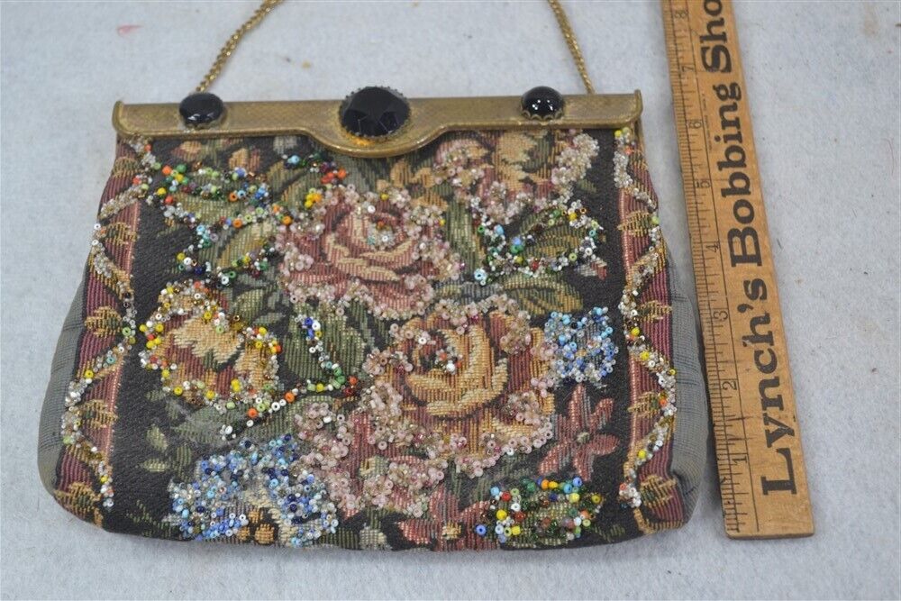 Edwardian Style Floral Beaded Tapestry Purse