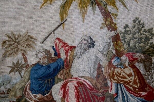 Exquisite Antique Needlework Portrait of Moses