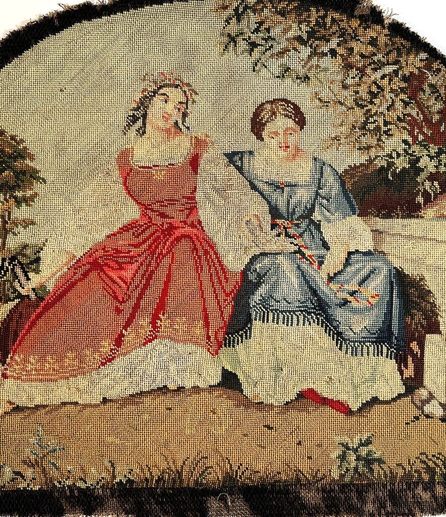 Early 1800s French Petitpoint Figural Needlepoint Panel