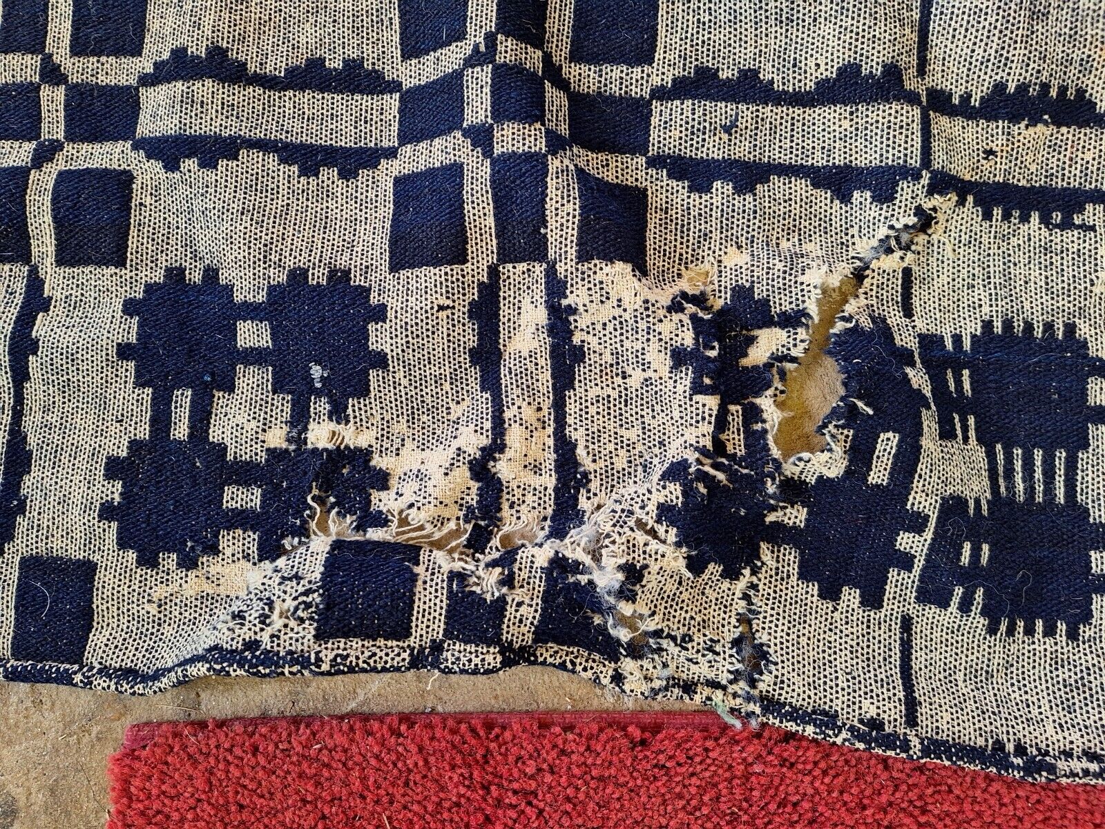 1800s Blue and White Woven Coverlette