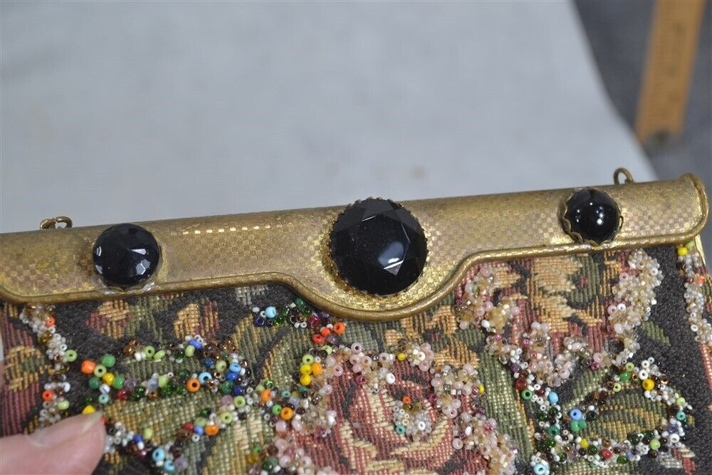 Edwardian Style Floral Beaded Tapestry Purse