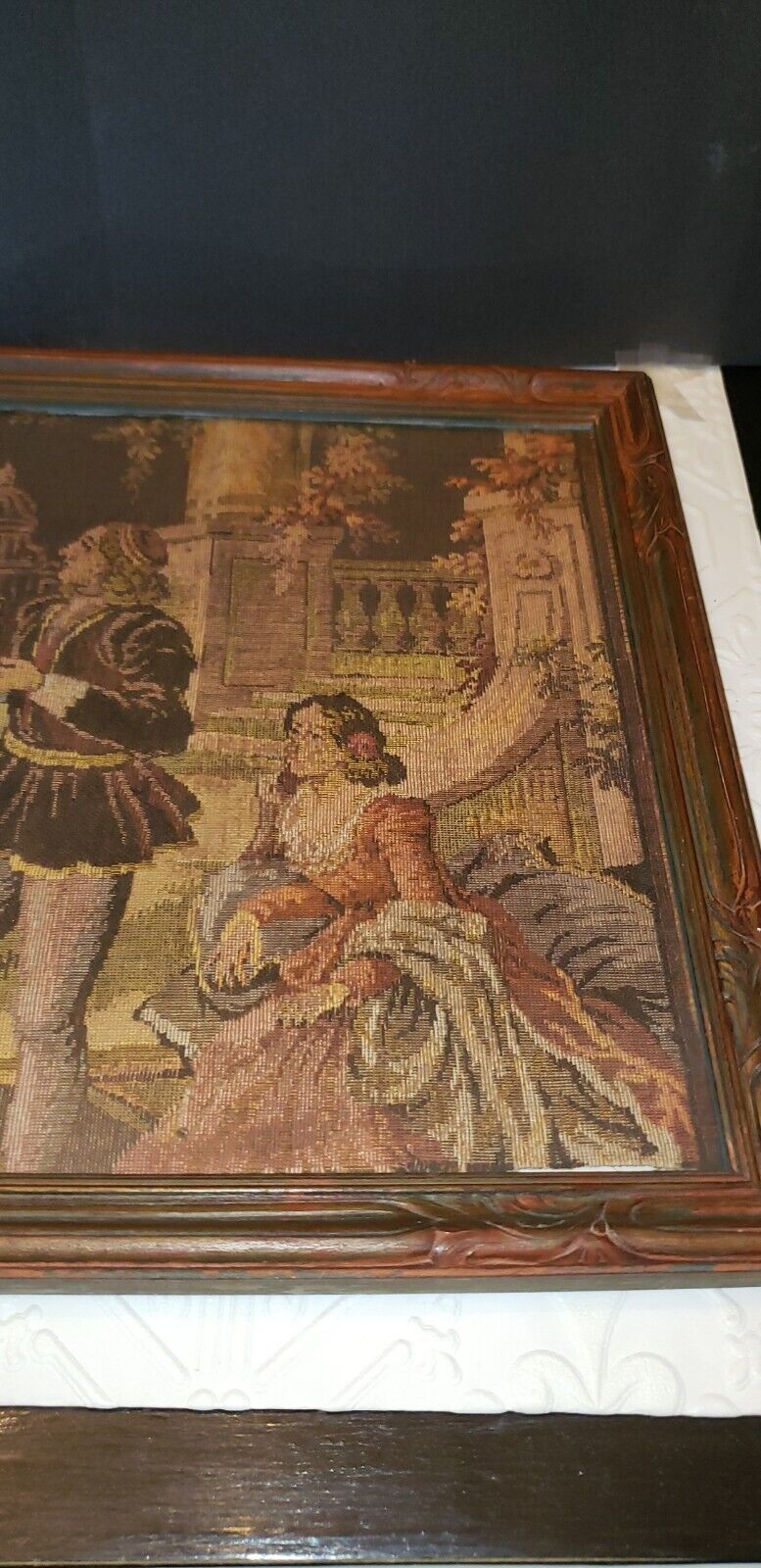 1920s Antique French Tapestry of Elegant Courting Women