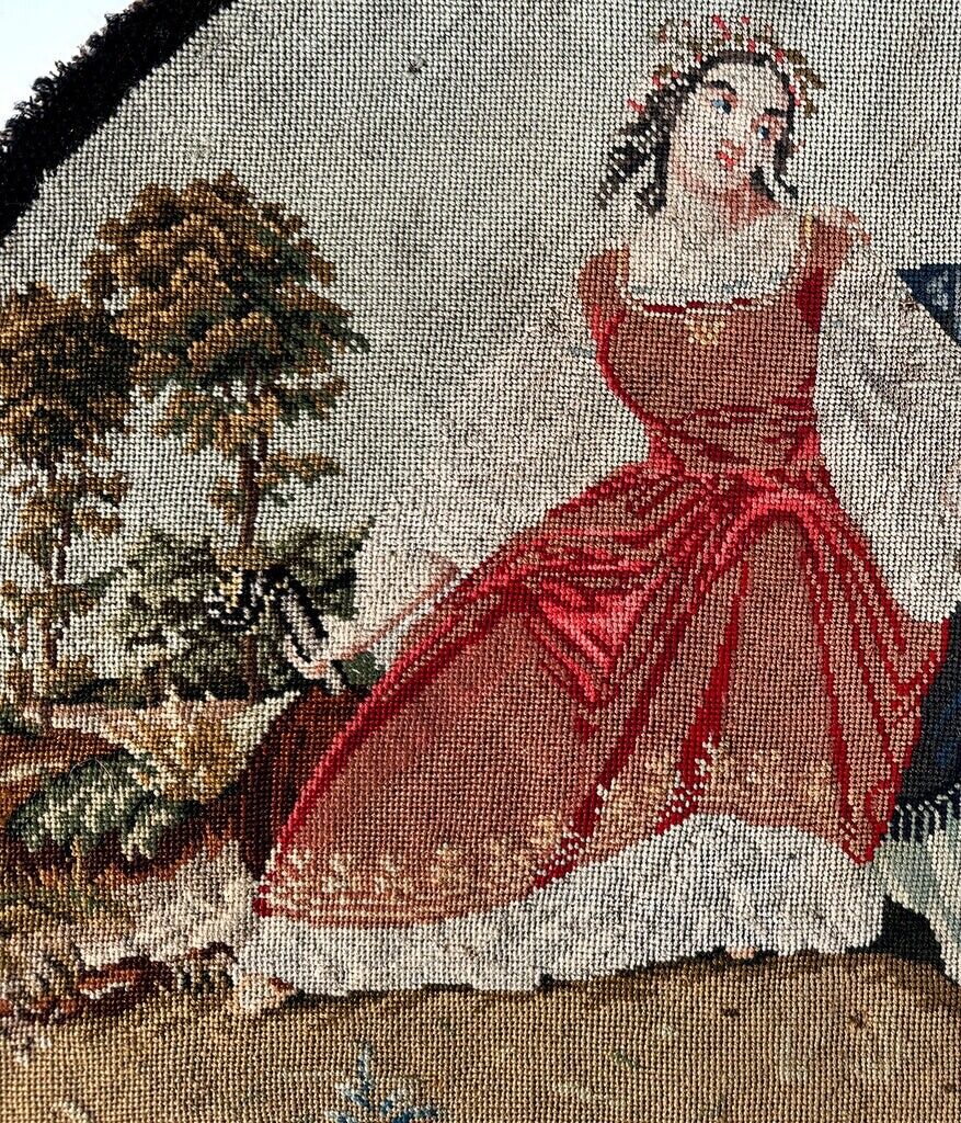 Early 1800s French Petitpoint Figural Needlepoint Panel