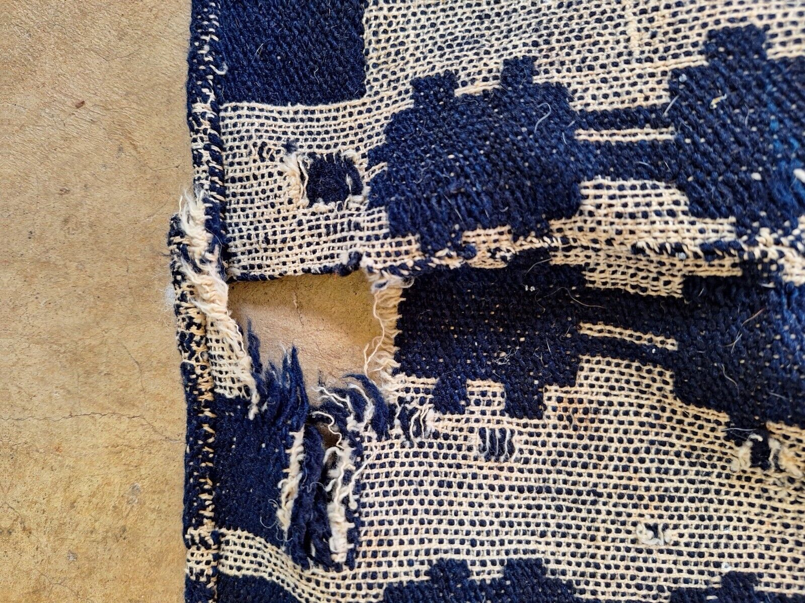 1800s Blue and White Woven Coverlette