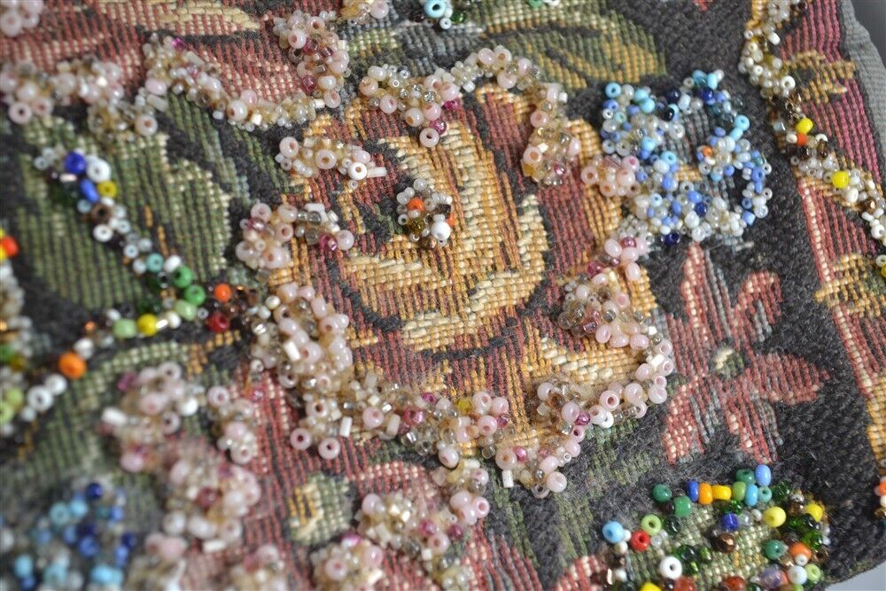 Edwardian Style Floral Beaded Tapestry Purse
