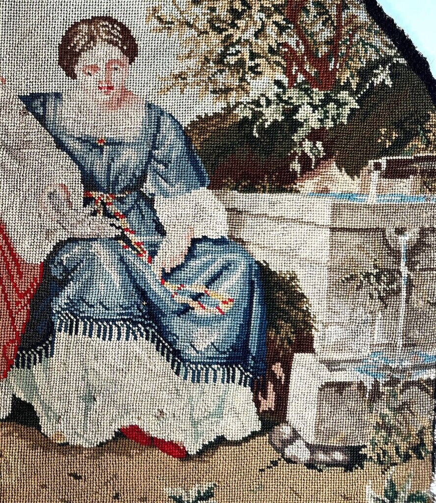 Early 1800s French Petitpoint Figural Needlepoint Panel