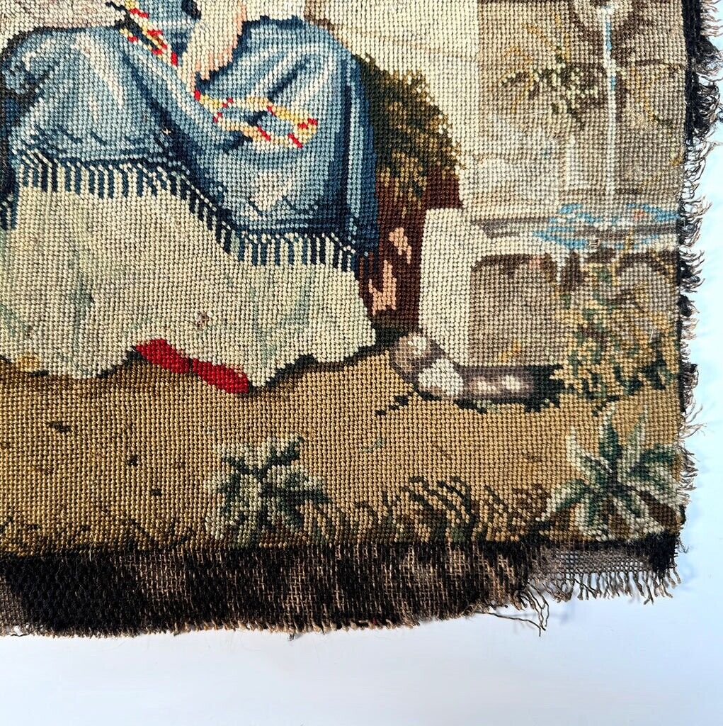 Early 1800s French Petitpoint Figural Needlepoint Panel