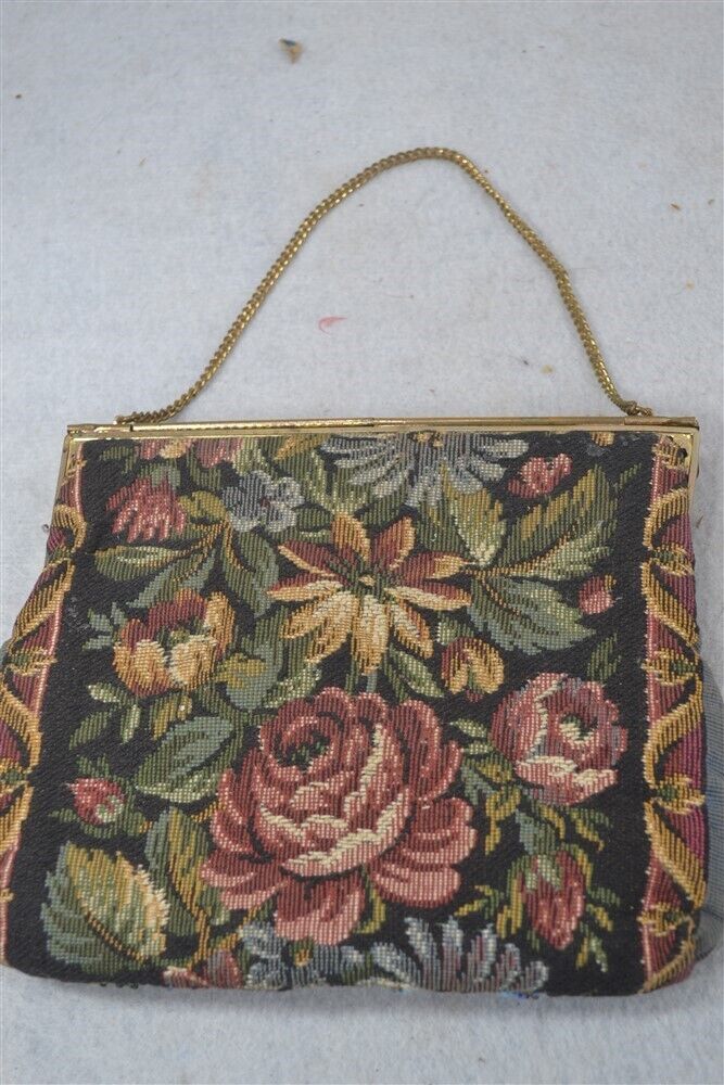 Edwardian Style Floral Beaded Tapestry Purse