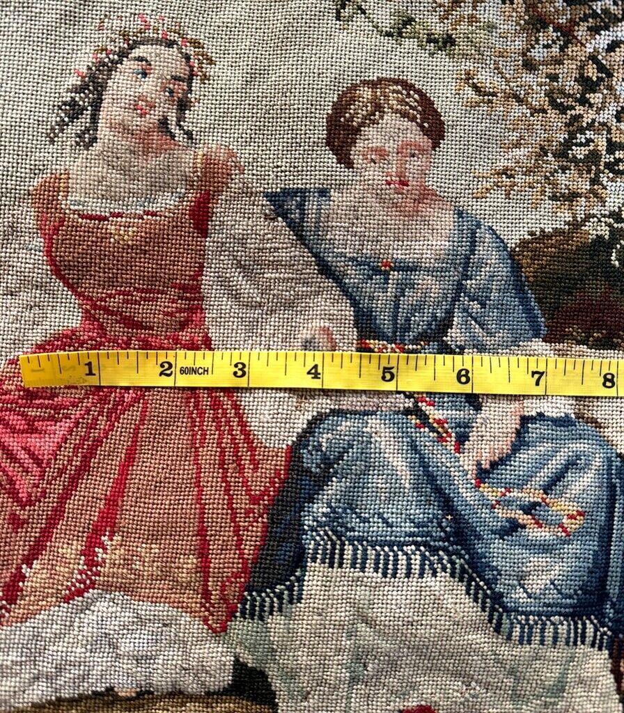 Early 1800s French Petitpoint Figural Needlepoint Panel