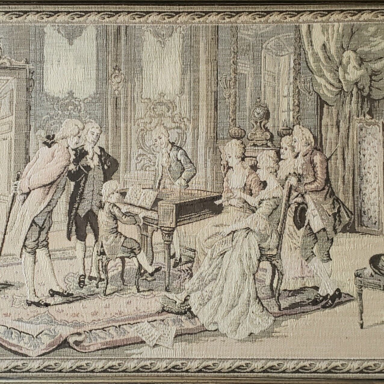 Framed Antique French Tapestry of Young Mozart