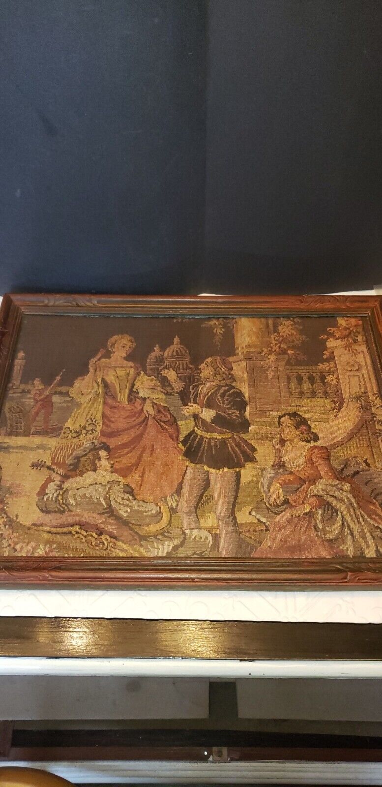 1920s Antique French Tapestry of Elegant Courting Women