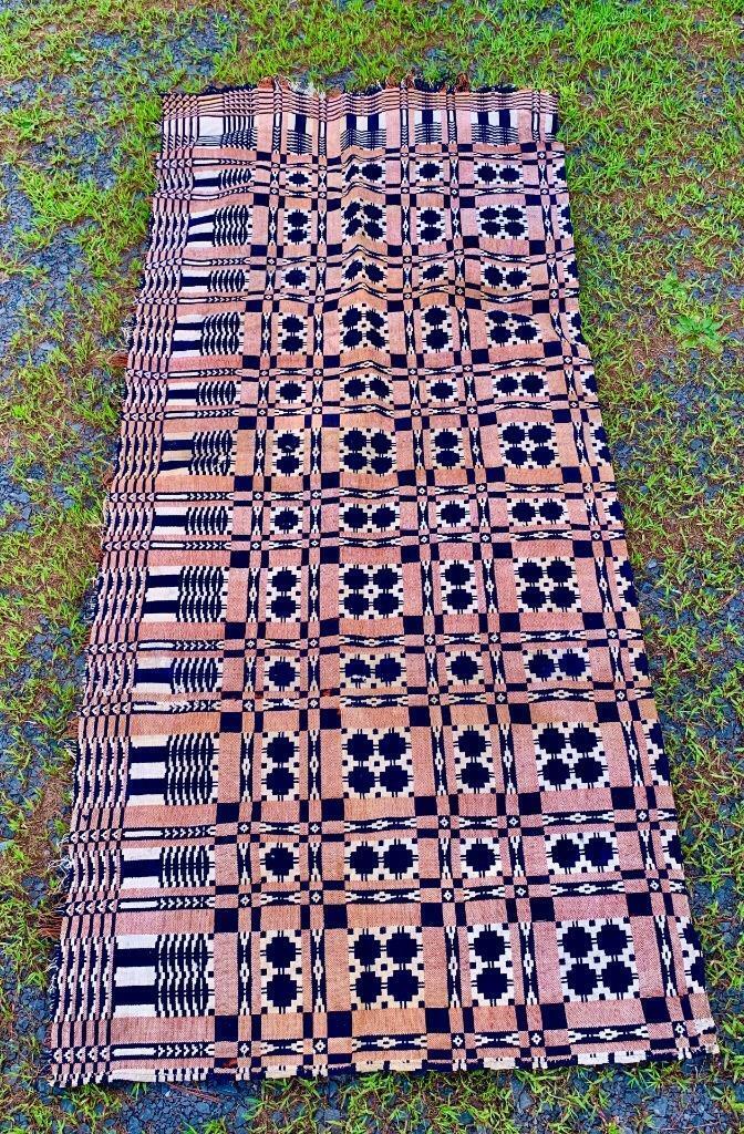 Antique Handwoven American Wool Coverlet Tapestry