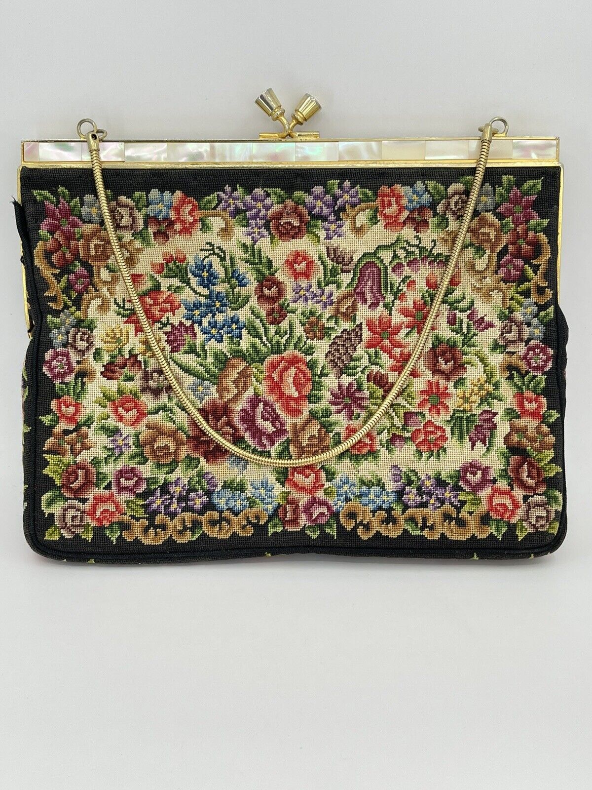 Vintage Petit Point Evening Bag with MOP Inlay