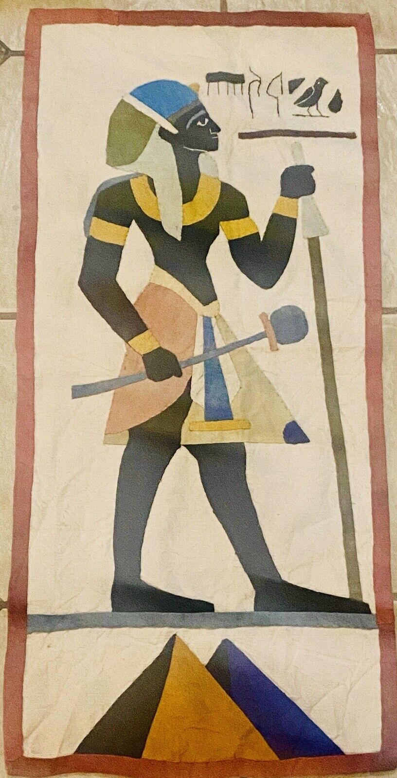 1900s American Egyptian Mixed Media Tapestry 37"x17
