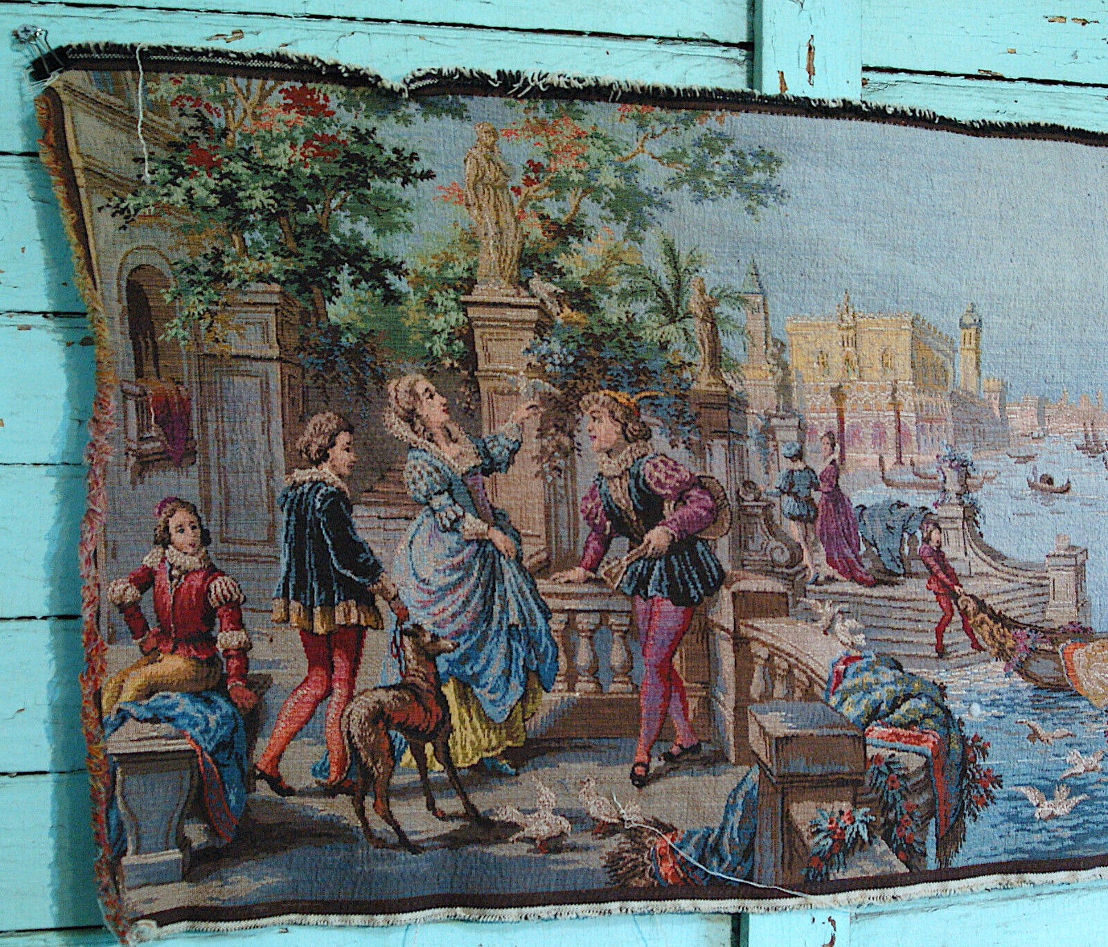 Antique Belgian Wall Hanging Tapestry, Venetian Scene
