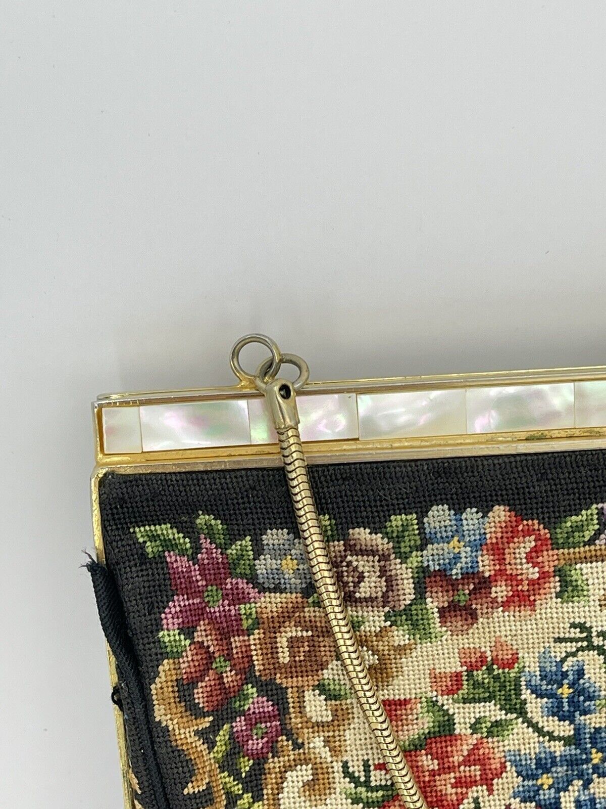 Vintage Petit Point Evening Bag with MOP Inlay