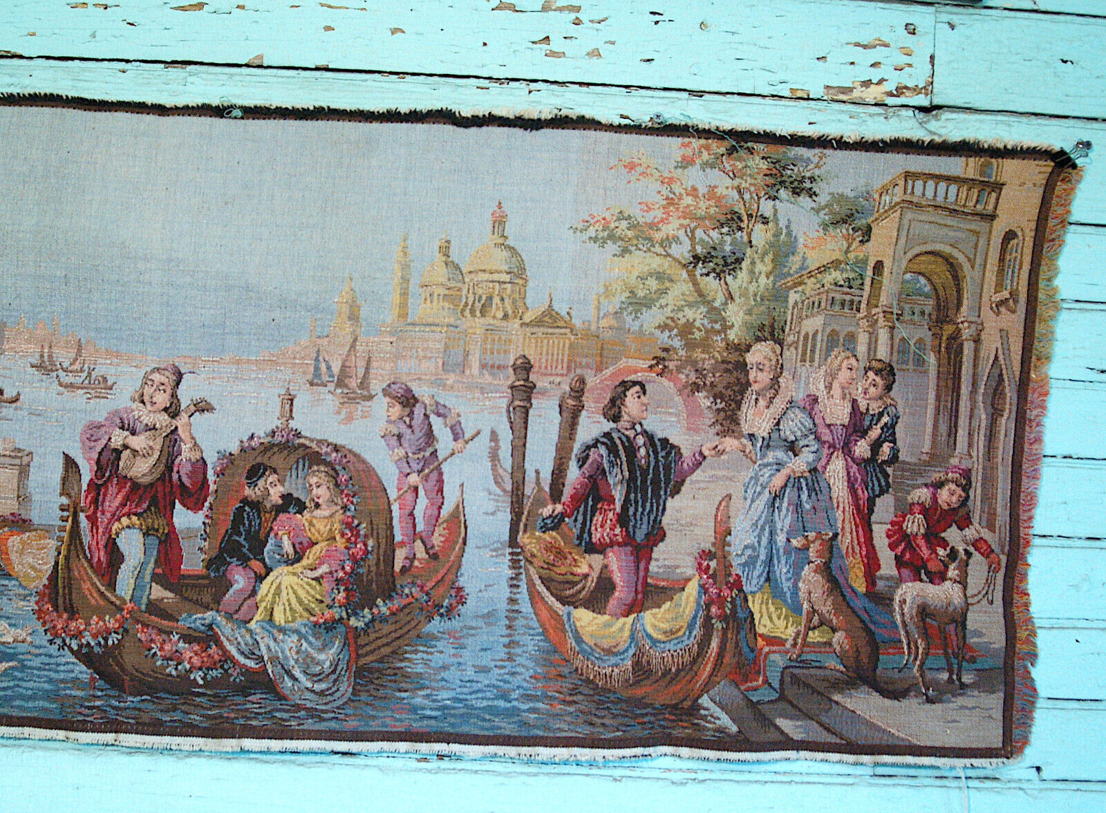 Antique Belgian Wall Hanging Tapestry, Venetian Scene
