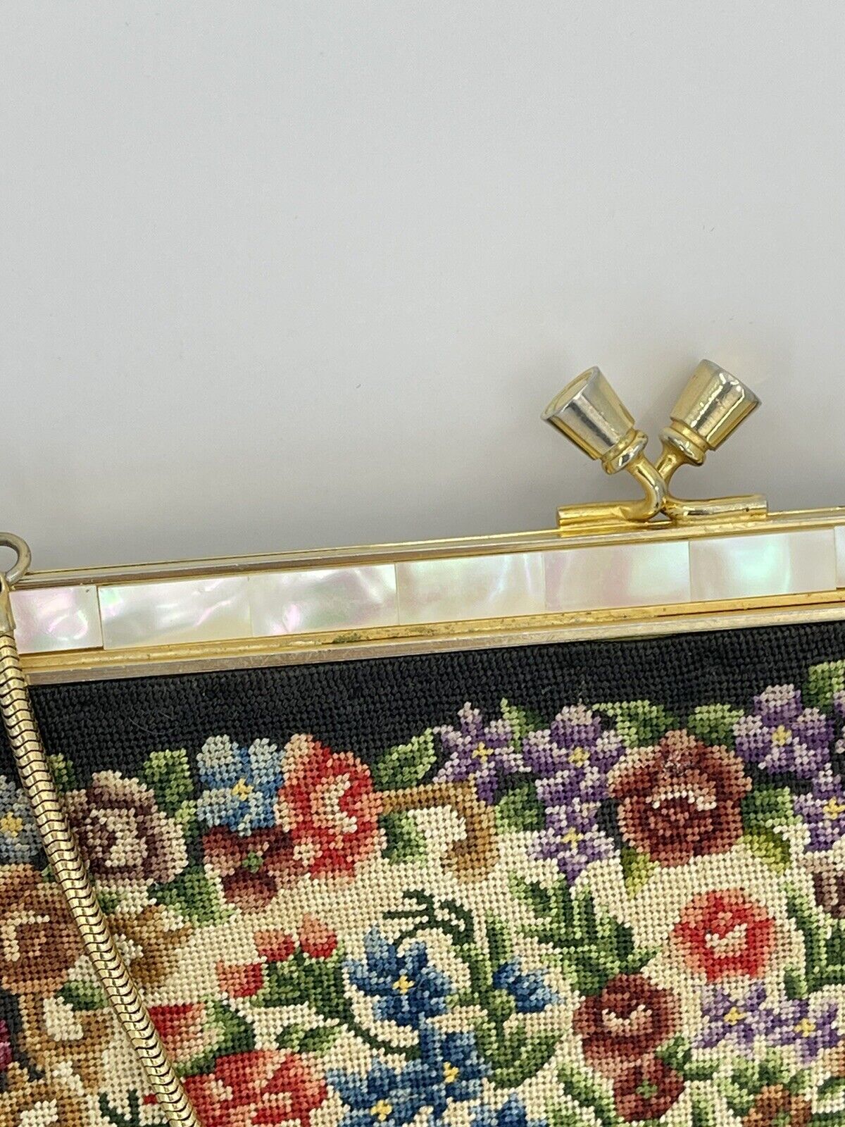 Vintage Petit Point Evening Bag with MOP Inlay