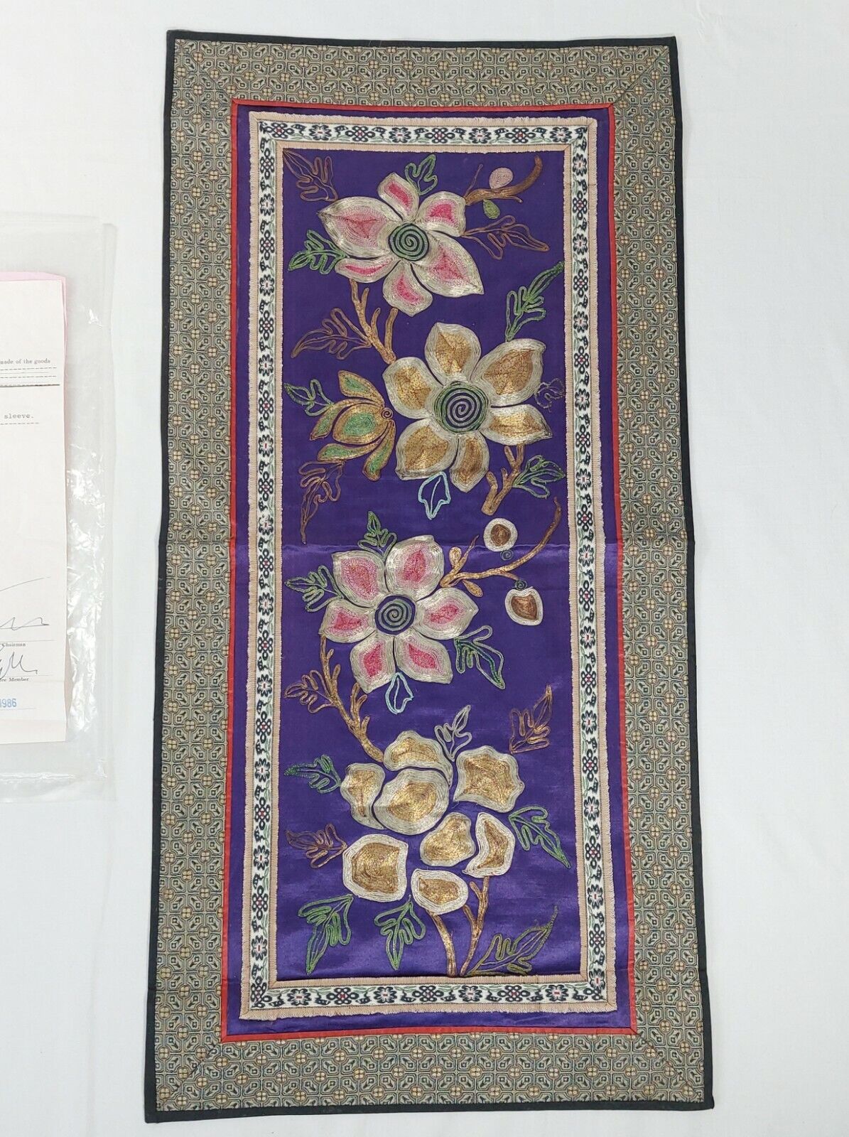 19th Century Chinese Silk Tapestry with Floral Design