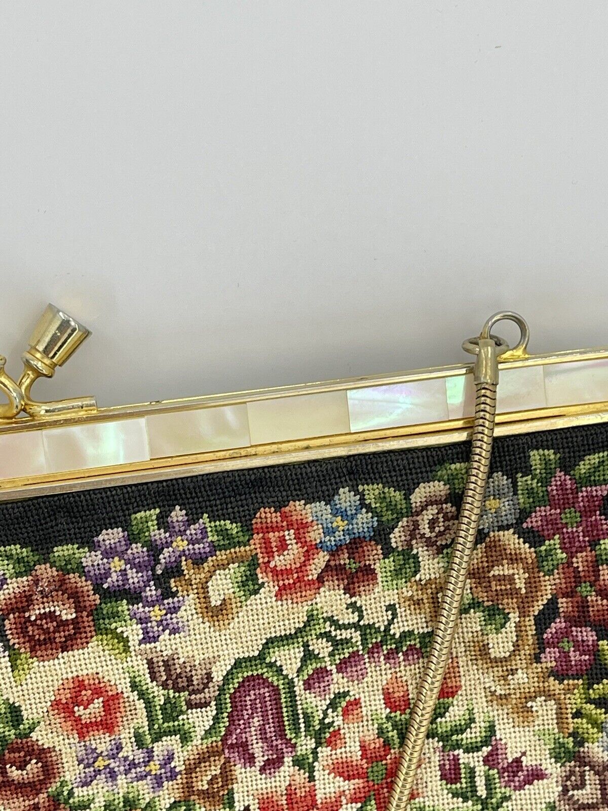 Vintage Petit Point Evening Bag with MOP Inlay