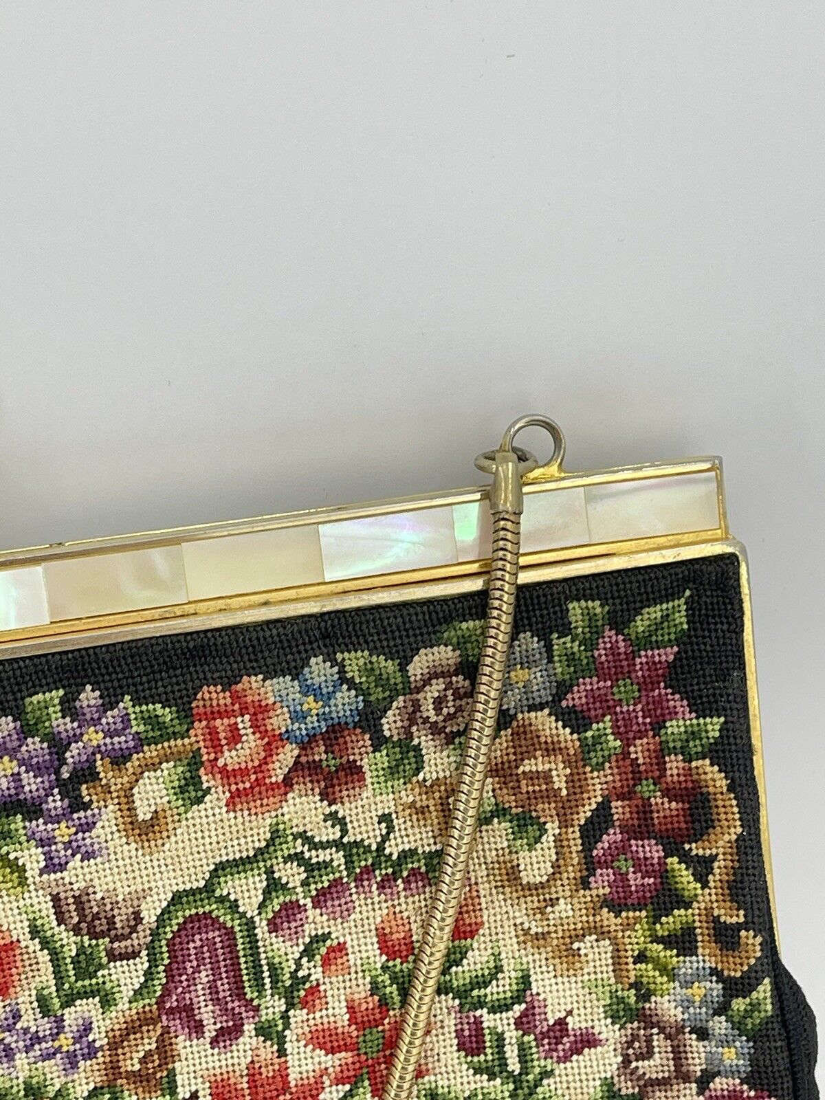 Vintage Petit Point Evening Bag with MOP Inlay