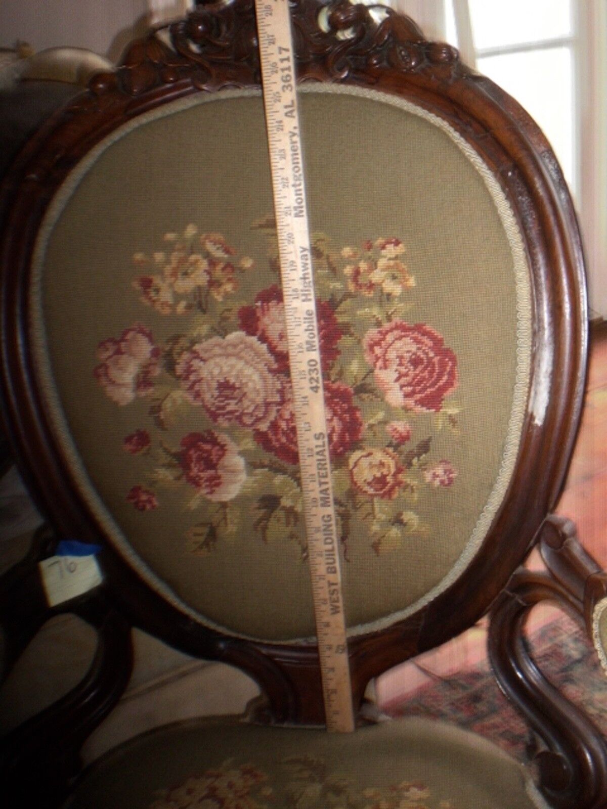 Victorian Needlepoint Green Parlor Chair with Roses