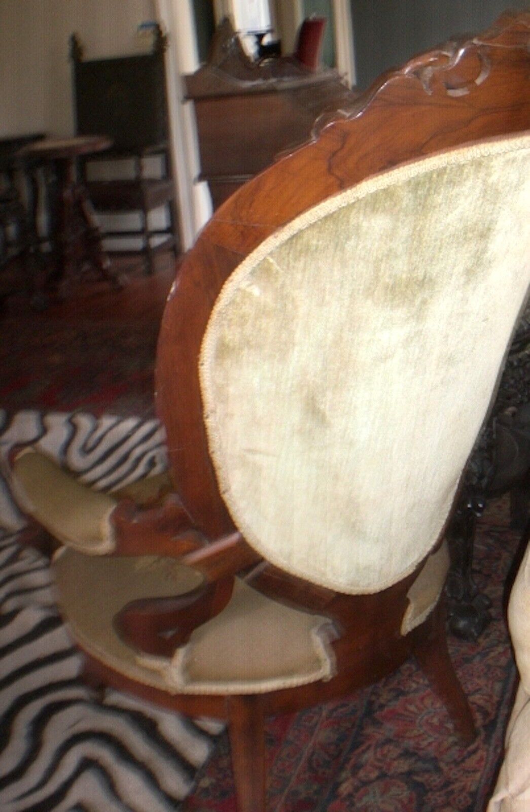 Victorian Needlepoint Green Parlor Chair with Roses