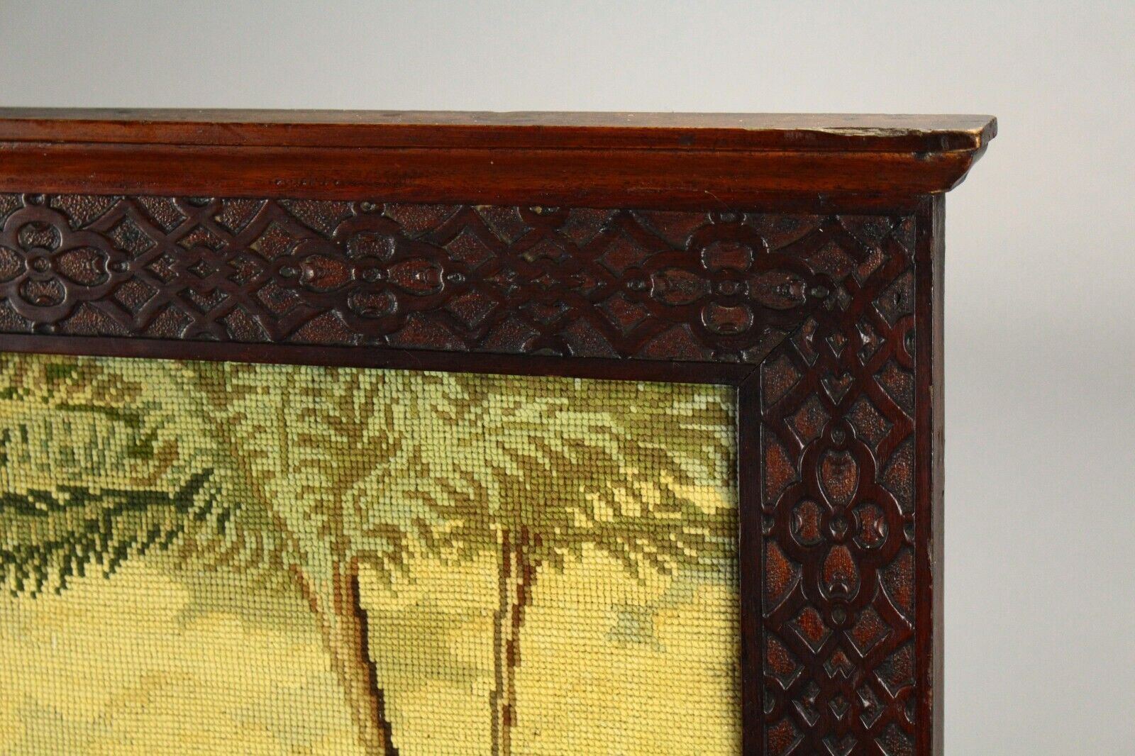 1800s Needlework Biblical Scene in Carved Frame