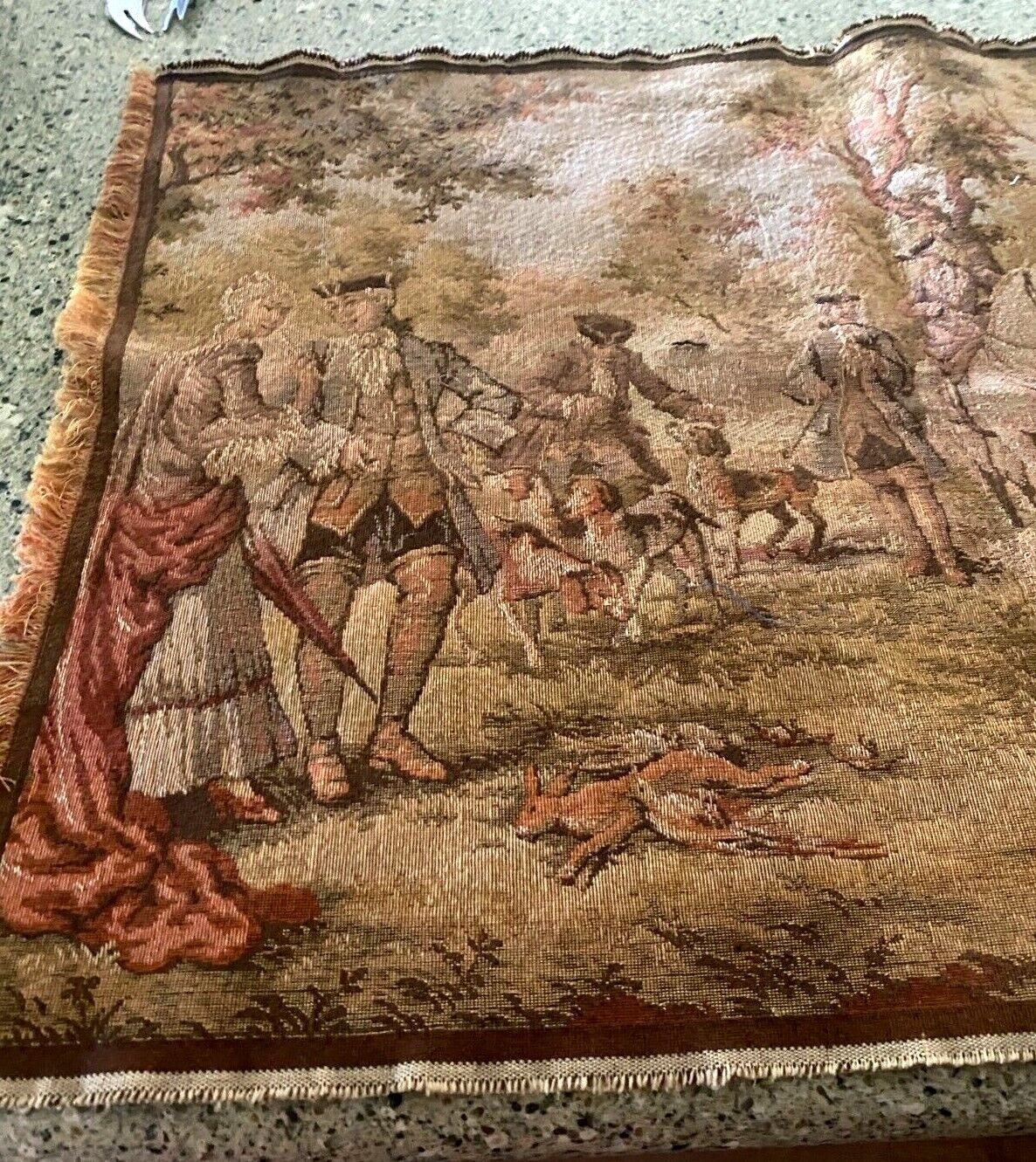 1900s Belgian Hunting Picnic Scene Tapestry 20x55