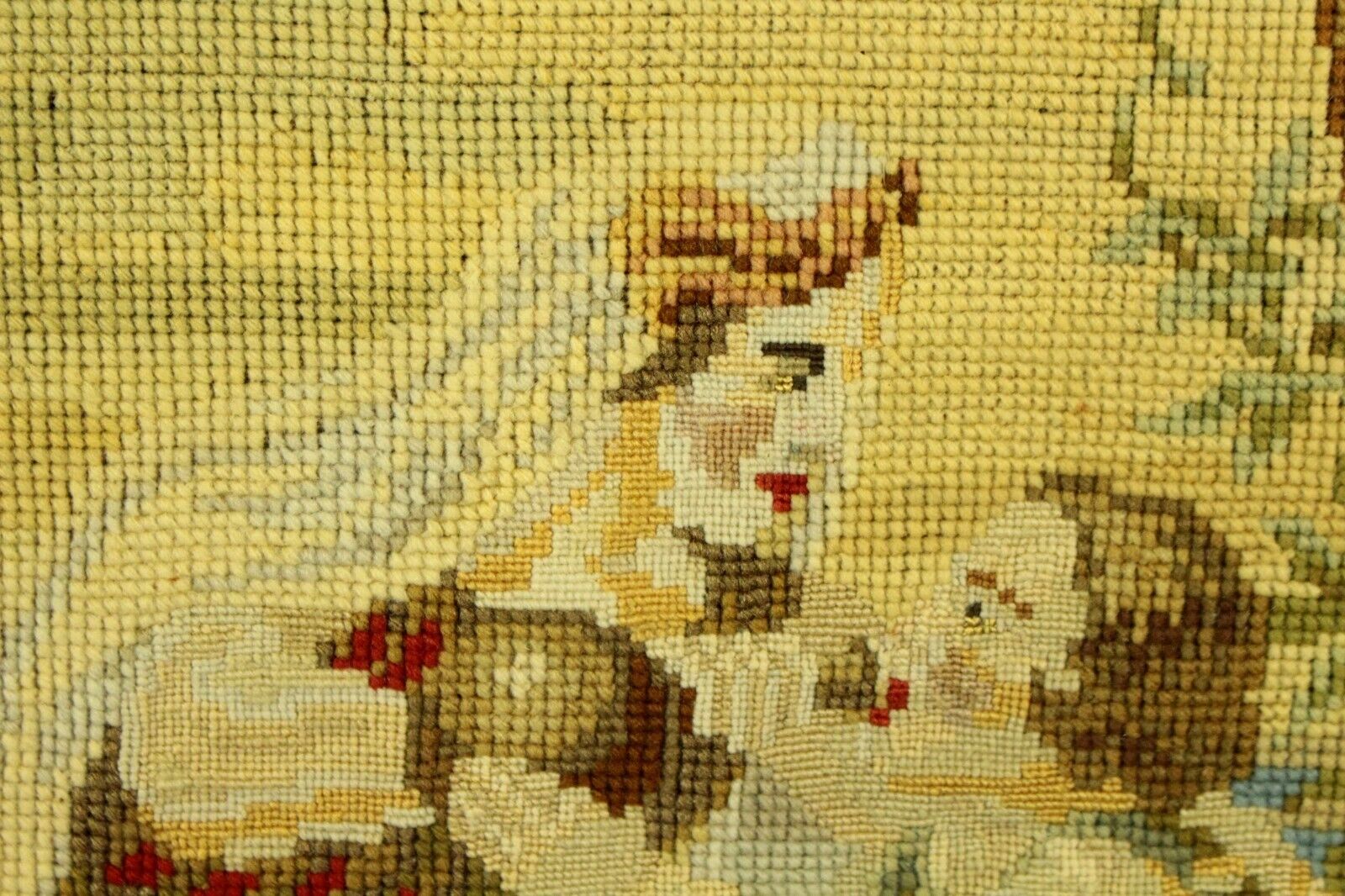 1800s Needlework Biblical Scene in Carved Frame