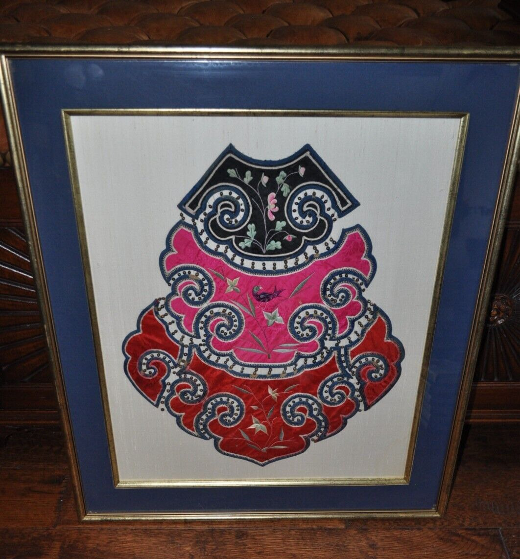 Chinese Beaded Silk Tapestry Collar with Silver