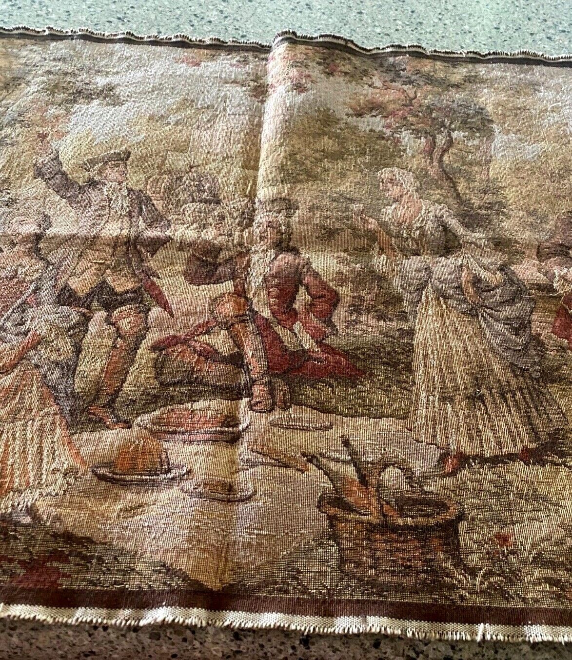 1900s Belgian Hunting Picnic Scene Tapestry 20x55
