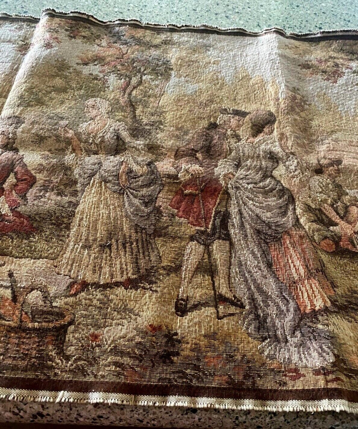 1900s Belgian Hunting Picnic Scene Tapestry 20x55