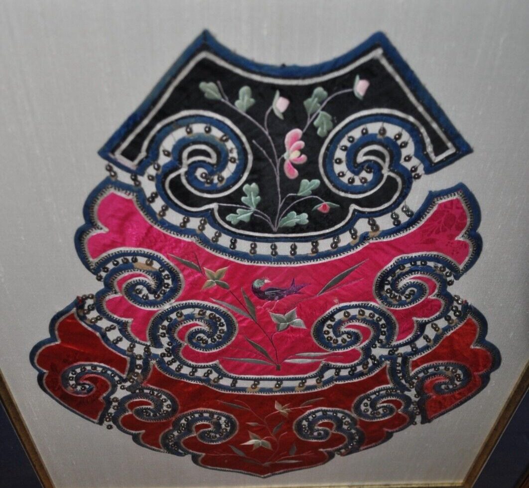 Chinese Beaded Silk Tapestry Collar with Silver